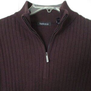 Van Heusen Mens L/S Chocolate Brown Cotton Knit 1/4 Zip Sweater NWOT - Medium